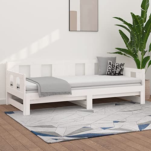 Festnight Ausziehbett Tagesbett Ausziehbar 2X(90x190) cm Schlafsofa Schlafcouch Sofabett Holzbett Bettsofa Funktionsbett Ausziehsofa Weiß Massivholzbett von Festnight
