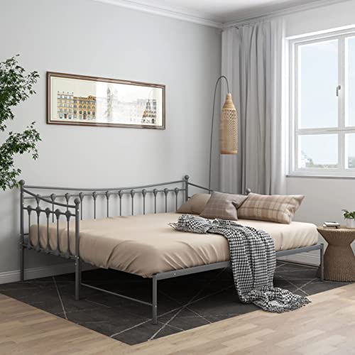 Festnight Ausziehsofa Metallbett Ausziehbar 90x200 cm Gästebett Ausziehbar Ausziehbares Bett Ausziehsofa Bettgestell Tagesbett Metall Grau Tagesbett 90x200 Metall Bett Ausziehbar von Festnight