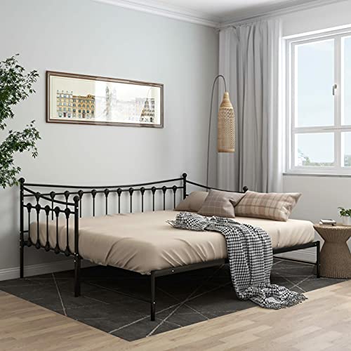 Festnight Ausziehsofa Metallbett Ausziehbar 90x200 cm Gästebett Ausziehbar Ausziehbares Bett Ausziehsofa Bettgestell Tagesbett Metall Schwarz Tagesbett 90x200 Metall Bett Ausziehbar von Festnight