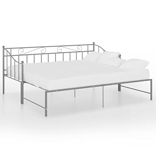 Festnight Ausziehsofa Metallbett Ausziehbar 90x200 cmBettgestell Gästebett Ausziehbar Ausziehbares Bett Ausziehsofa Bettgestell Tagesbett Metall Grau Metall Bett Ausziehbar von Festnight