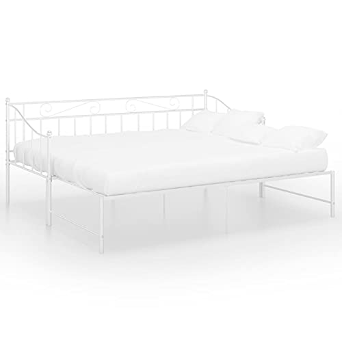 Festnight Ausziehsofa Metallbett Ausziehbar 90x200 cmBettgestell Gästebett Ausziehbar Ausziehbares Bett Ausziehsofa Bettgestell Tagesbett Metall Weiß Metall Bett Ausziehbar von Festnight