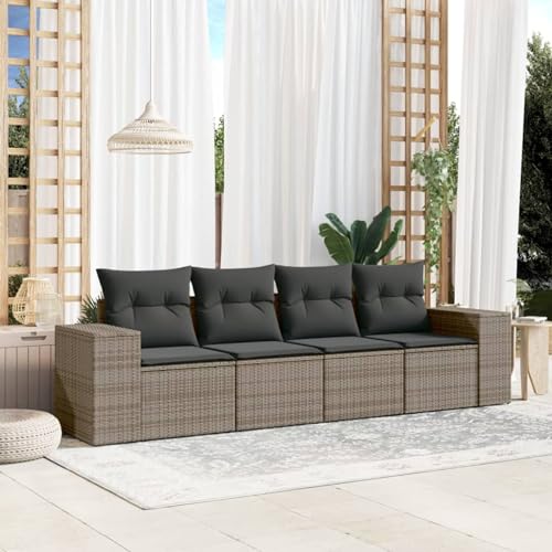Festnight Balkon Lounge Klein mit Stauraum Gartenlounge Balkon Sofa 4 Sitzer Rattan Sofa Gartensofa Lounge Sofa Outdoor Rattansofa Polyrattan Balkonmöbel Couch Gartenmöbel von Festnight