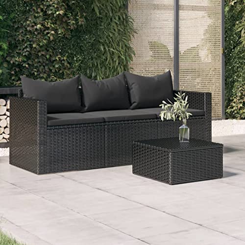 Festnight Balkon Sofa 3 Sitzer Gartensofa Rattan Balkonmöbel Keiner Balkon Lounge Sofa Outdoor Rattansofa Gartenmöbel Set Klein Gartenlounge Loungemöbel Terrasse Terrassenmöbel, Schwarz von Festnight