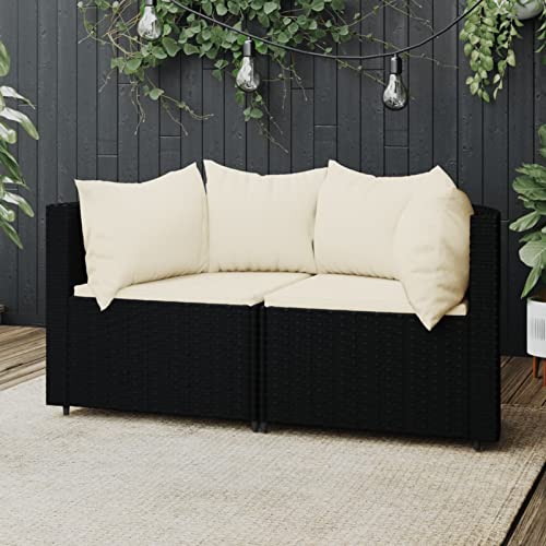 Festnight Balkon Sofa Rattan 2 Sitzer Gartensofa Balkonmöbel Keiner Balkon Garten Lounge Gartenmöbel Set Klein Gartenlounge Loungemöbel Terrasse Terrassenmöbel, Schwarz und Creme von Festnight