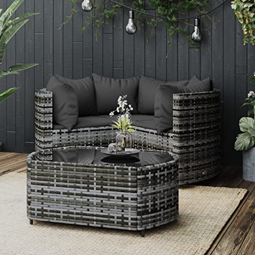 Festnight Balkon Sofa Rattan Gartensofa Balkonmöbel Keiner Balkon Garten Lounge Gartenmöbel Set Klein Gartenlounge Loungemöbel Terrasse Terrassenmöbel Balkonlounge, Grau, 3xEckteil+Tisch typ4 von Festnight