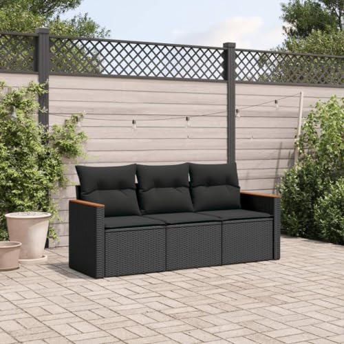 Festnight 3-Sitzer Garten-Sofa Rattan Sofa Balkon Lounge Gartensofa Polyrattan Gartenmöbel Schwarz PE-Rattan Stahl Polyester 62 x 69 cm von Festnight