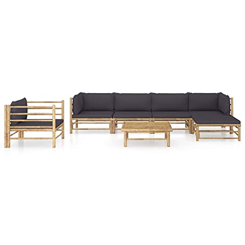 Festnight Bambus Sofa Outdoor Lounge Gartenmöbel Set Holz 7-TLG. Gartenlounge Set Holz Modulares Sofa Bambus Sitzgruppe Bambus Outdoor Lounge Gartenmöbel Bambus Dunkelgrauen von Festnight