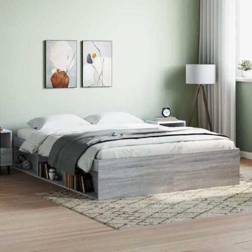 Festnight Bett 140x200 cm Holzbett mit Stauraum Massivholzbett mit Fächer Bettgestell mit Lattenrost Einzelbett Doppelbett Bettrahmen Jugendbett Holz Grau Sonoma von Festnight
