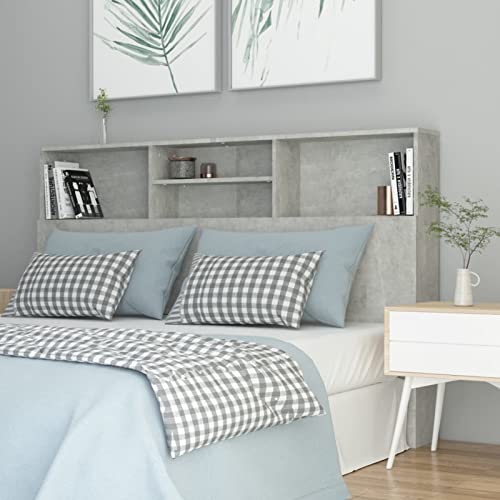 Festnight Bett-Kopfteil mit Ablagen und Aufbewahrung - Betongrau Bücherregal-Kopfteil aus Holz - 160 x 19 x 103,5 cm von Festnight