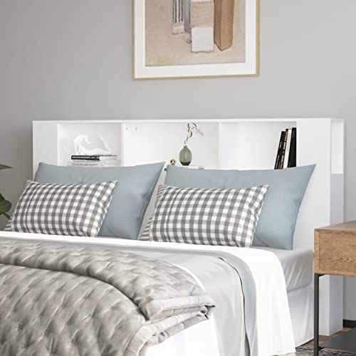 Festnight Bett-Kopfteil mit Ablagen und Aufbewahrung - Weiß Holz Bücherregal-Kopfteil 180 x 18,5 x 104,5 cm von Festnight