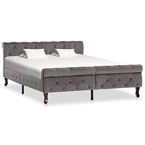 Festnight Bettgestell Polsterbett Doppelbett Samtstoff Designbett Chesterfield Barock Bett Schlafbett Grau Samt 140 x 200 cm von Festnight