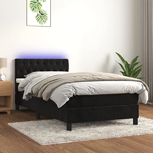 Festnight Boxspringbett 100 x 200 mit matratze und Led Bett 100x200 mit matratze und lattenrost Polsterbet 100x200 Bett mit LED Beleuchtung & kopfteil -Schwarz-100 x 200 cm von Festnight