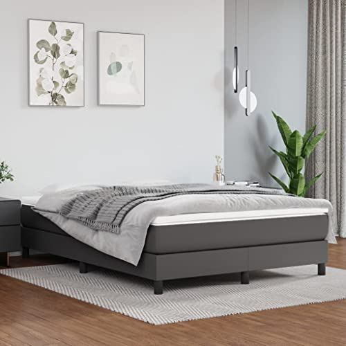 Festnight Boxspringbett 140 x 200 cm Boxspringbett Schlafzimmerbett Grau Kunstlederbett Polsterbett Bettgestell Doppelbett Bett Bettrahmen Lattenrost Jugendbett von Festnight