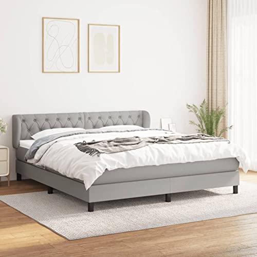 Festnight Boxspringbett 160 x 200 cm mit Matratze Bett 160 x 200 cm mit Matratze und Topper, Polsterbett 160 x 200 cm, Bett mit Matratze-NO71Q, Bettgestell, Schlafzimmerbett, Hellgrau-5 von Festnight