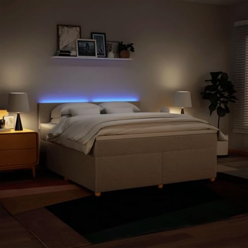 Festnight Boxspringbett 180 x 200 mit matratze und led Bett 180 x 200 mit matratze und lattenrost Bett mit Topper &Matratze -Creme-180 x 200 cm von Festnight