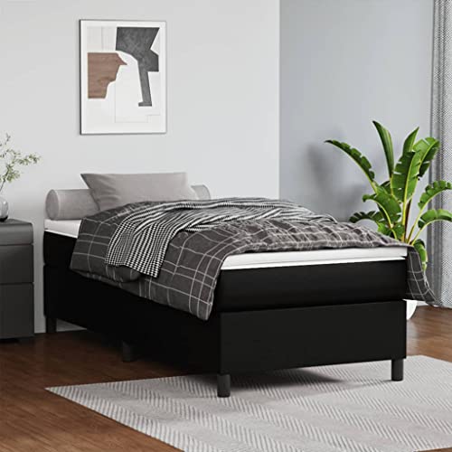 Festnight Boxspringbett 90 x 190 cm Boxspringbett Schlafzimmerbett Schwarz Kunstlederbett Polsterbett Bettgestell Einzelbett Bett Bettrahmen Lattenrost Jugendbett von Festnight