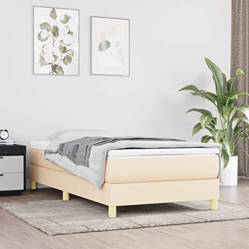 Festnight Boxspringbett mit Matratze Schlafzimmerbett Polsterbett Bettgestell Creme Einzelbett Bett Bettrahmen Lattenrost Jugendbett Schlafzimmerbett 100 x 200 cm Stoffbett von Festnight