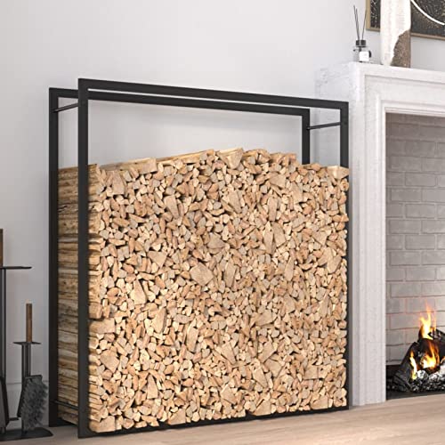 Festnight Brennholzregal Außen Holzständer aus Stahl Kaminholzregal Brennholzregal Holzständer, Holzhalter Holzstapel Abdeckung Holzstapelhilfe Aussen Schutzhülle Mattschwarz 110x28x116 cm Stahl von Festnight