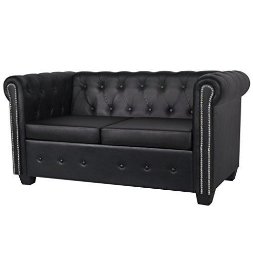 Festnight Chesterfield 2-Sitzer-Sofa Kunstledersofa Couch Loungesofa Kunstlederbezug Holzrahmen Sitzkomfort für Wohnzimmer Büro - Schwarz von Festnight