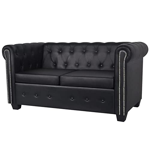Festnight Chesterfield Sofa 2-Sitzer Schwarz Kunstleder 145,5 x 76 x 70 cm von Festnight