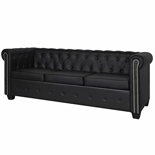 Festnight Chesterfield Sofa 3 Sitzer in Kunstleder Vintage braun Couch Polstersofa Chesterfield 3er Sofa 200cm Vintage Schwarz 3-Sitzer Sofa von Festnight