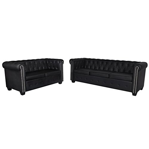 Festnight Chesterfield Sofaset Wohnzimmersofa Couch Loungesofa 2-Sitzer-Sofa und 3-Sitzer-Sofa Kunstlederbezug Schwarz von Festnight