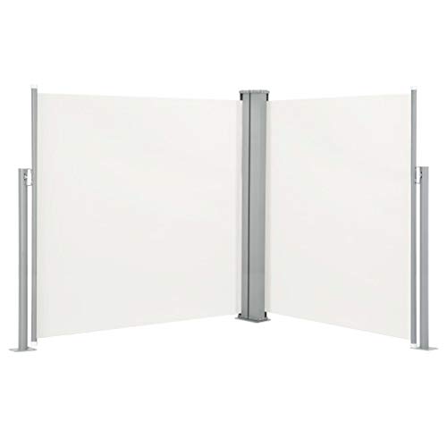 Festnight Doppel Sichtschutz Garten 140x600 cm Seitenmarkise Ausziehbar Sonnenschutz Doppelseitenmarkise Windschutz Terrasse Sichtschutz Doppelmarkise Balkon Seitenwand Außen Creme von Festnight