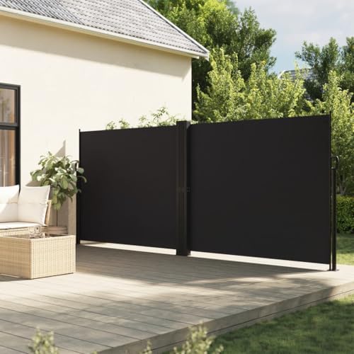 Festnight Doppel Sichtschutz Garten 160x1200 cm Seitenmarkise Ausziehbar Sonnenschutz Windschutz Terrasse Doppelseitenmarkise Sichtschutz Doppelmarkise Balkon Seitenwand Außen Schwarz von Festnight