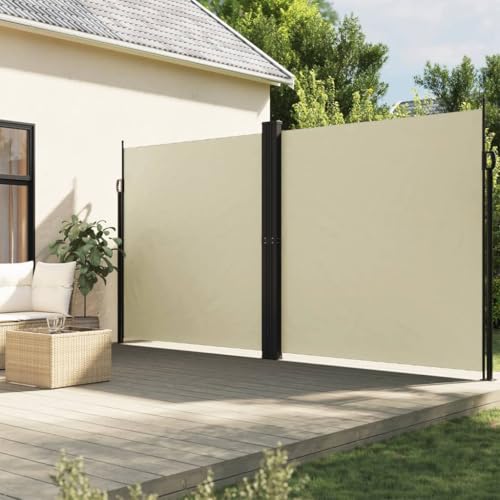 Festnight Doppel Sichtschutz Garten 200x1000 cm Seitenmarkise Ausziehbar Sonnenschutz Windschutz Terrasse Doppelseitenmarkise Sichtschutz Doppelmarkise Balkon Seitenwand Außen Creme von Festnight