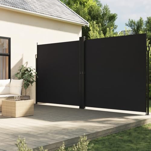 Festnight Doppel Sichtschutz Garten 200x1200 cm Seitenmarkise Ausziehbar Sonnenschutz Windschutz Terrasse Doppelseitenmarkise Sichtschutz Doppelmarkise Balkon Seitenwand Außen Schwarz von Festnight
