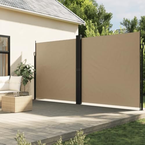 Festnight Doppel Sichtschutz Garten 220x1200 cm Seitenmarkise Ausziehbar Sonnenschutz Windschutz Terrasse Doppelseitenmarkise Sichtschutz Doppelmarkise Balkon Seitenwand Außen Beige von Festnight