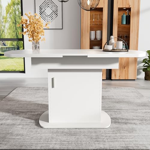Festnight Esszimmertisch Ausziehbar mit Stauraum Esstisch KüchentischTisch Esszimmer Oval Modern Ausziehtisch Esszimmer 110/130X70X75 cm Weiß von Festnight