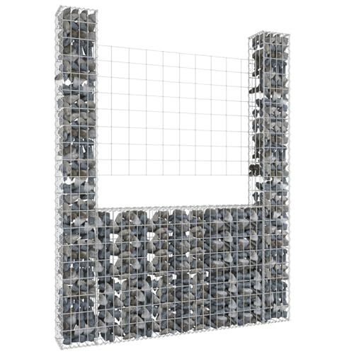 Festnight Gabionen 2 Säule Gabionenkorb Große Gabionenwand U Form Wand Gabionen Zaun Metall Steinkorb Wand Steingabionen Drahtkorb Gitterkörbe Dekorative Zäune Gartendeko Eisen 140x20x200 cm von Festnight