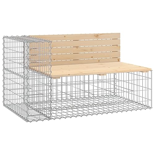 Festnight Gabionenban Gartenbank Gabionen Bank Sitzbank Parkbank Gabione Steinkorb Gabionen-Gartenbank mit Lehne - Garten-Bank mit Sitzfläche aus Kiefer-Holz - 122x71x65,5 cm von Festnight