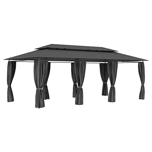 Festnight Garten Pavillon Pergola 6x3 m, Pergola Wasserdicht Sonnendach mit Schiebedach, Vorhängen, Gartenpavillon Mit Markisenschutz für Garten Terrasse, UV Beschattung, Anthrazit von Festnight