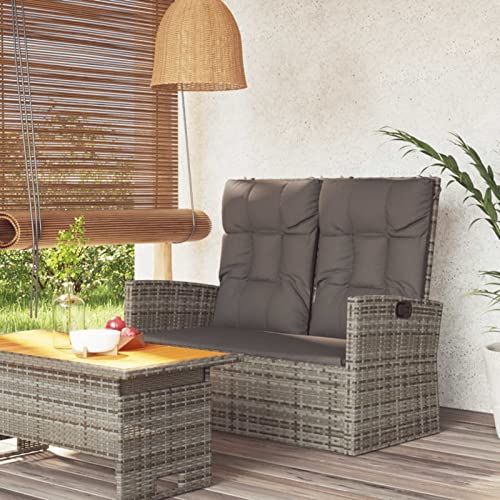 Festnight Gartenbank 2 Sitzer mit Liegefunktion Rattansofa 2 Sitzer Outdoor-Bank Verstellbare Rückenlehne mit Kissen Grau Garten Relaxbank Gartensofa 2 Sitzer Gartenmöbel 2-Sitzer Bank 118 cm von Festnight