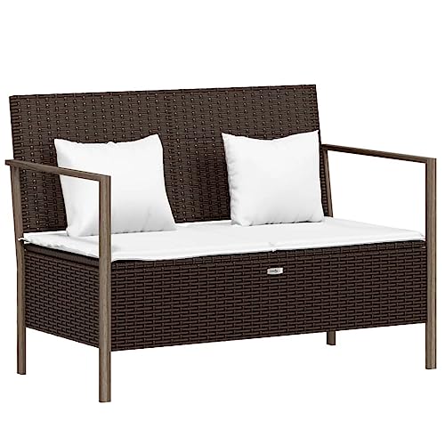 Festnight Gartenbank 2-Sitzer mit Stauraum 2-Sitzer Gartensofa Rattansofa 2 Sitzer Outdoor-Bank Garten mit Kissen Braun Balkonbank Balkonmöbel Terrassenbank Aufbewahrungsbank Gartentruhe von Festnight