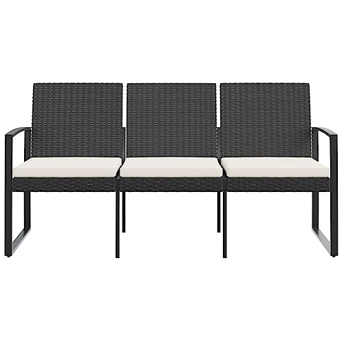 Festnight Gartenbank 3-Sitzer mit Kissen Outdoor-Bank Rattansofa 3 Sitzer Gartensofa 3 Sitzer Relaxbank 3-Sitzer Bank Rattanbank Sitzbank Garten Schwarz PP-Rattan von Festnight