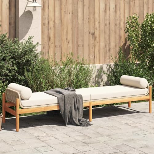 Festnight Gartenbank Loungebett Outdoor,Gartensofa Poly Rattan Akazie Gartenbettsofa Liegesofa Relaxliege,Sonnenliege mit Kissen Beige Gartenmöbel von Festnight