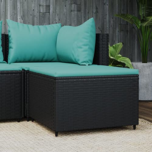 Festnight Gartenhocker Rattan Fußstütze Hocker Balkonmöbel Keiner Balkon Sofa Outdoor Gartenmöbel Set Terrassenmöbel Garten Lounge Gartenlounge Loungemöbel Terrasse, Schwarz und Blau von Festnight