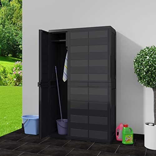 Festnight Gartenschrank Kunststoffschrank Haushaltsschrank Spindschrank Terrassenschrank Balkonschrank Putzschrank 3 Türen und 4 Regalen Schwarz 97 x 38 x 171 cm von Festnight