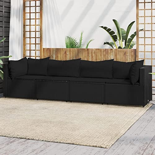 Festnight Gartensofa 3-Sitzer Rattan Sofa Balkonmöbel Lounge Sofa Outdoor Balkonsofa Balkon Couch Garten Gartenbank Sitzbank Gartenmöbel Set Loungemöbel Terrasse, Schwarz von Festnight