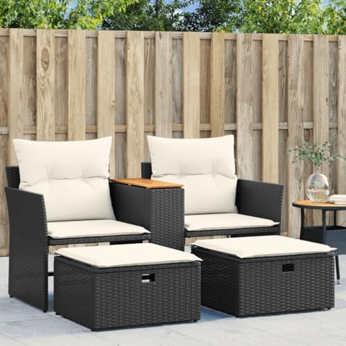 Festnight Gartensofa Ausziehbar Rattan Sofa 2 Sitzer Lounge Sofa Outdoor mit Hocker Kleines Balkon Sofa Balkonmöbel Gartenlounge Polyrattan Gartenmöbel Set Rattansofa Balkon Lounge von Festnight