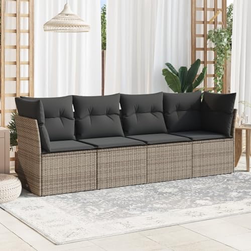 Festnight Gartensofa Rattan Sofa mit Stauraum 4 Sitzer Lounge Sofa Outdoor Rattansofa 3er Balkon Lounge Klein Balkonmöbel Couch Gartenlounge Gartenmöbel Polyrattan Grau von Festnight