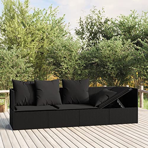 Festnight Gartensofa mit Liegefunktion 3 Sitzer Sonnenliege Gartenliege Balkon Sofa Liege Liegesofa Relaxliege Outdoor Sofabett Gartenbett Rattansofa Gartenbank Rattan Balkonmöbel Loungesofa, Schwarz von Festnight