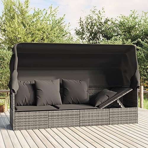 Festnight Gartensofa mit Sonnendach Rattan Sofa Liege Bank Balkon Lounge Sofa Outdoor mit Dach Rattansofa Sonnenliege Gartenliege Verstellbar Balkonmöbel Gartenbank mit Liegefunktion Liegesofa von Festnight