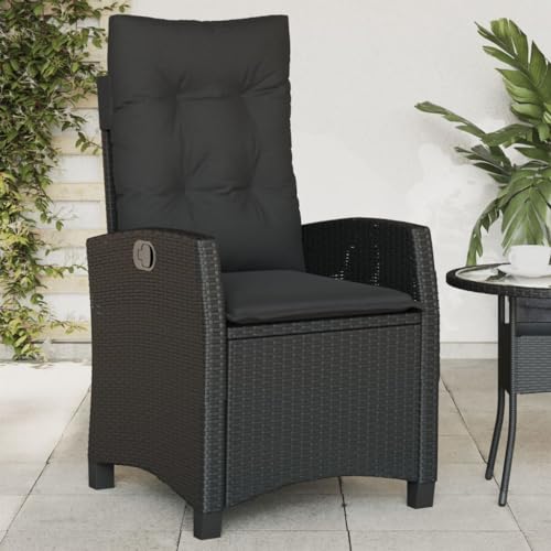 Festnight Gartenstuhl Hochlehner Verstellbar Rattan Liegestuhl Polyrattan Sessel Verstellbar Rattansessel Outdoor Verstellbar mit Kissen Schwarz Gartensessel Liegesessel Rattan Garten von Festnight