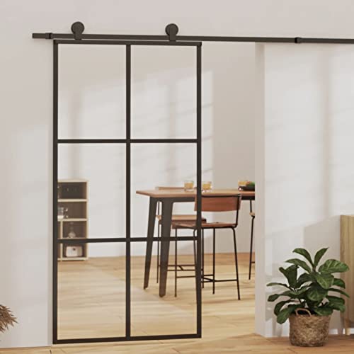 Festnight Glas-Schiebetür 102,5 x 205 cm Alu Glasschiebetür Komplettset Schiebetür Glasschiebetür Komplettset Schiebetür Komplettset mit Lauf-Schiene Transparent und Schwarz von Festnight