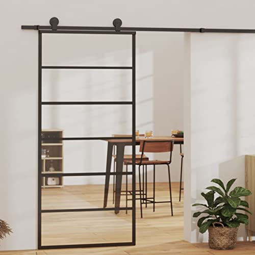 Festnight Glas-Schiebetür 90 x 205 cm Alu Glasschiebetür Komplettset Schiebetür Glasschiebetür Komplettset Schiebetür Komplettset mit Lauf-Schiene Transparent und Schwarz#3 von Festnight