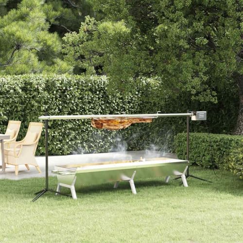 Festnight Grillspieß mit Motor Holzkohlegrill Automatisch Drehspieß Grill Spanferkelgrill Drehspiess Edelstahl Spießbratengrill Grillmotor Elektrischer Spießgrill Edelstahl Camping Garten 207x45x83 cm von Festnight